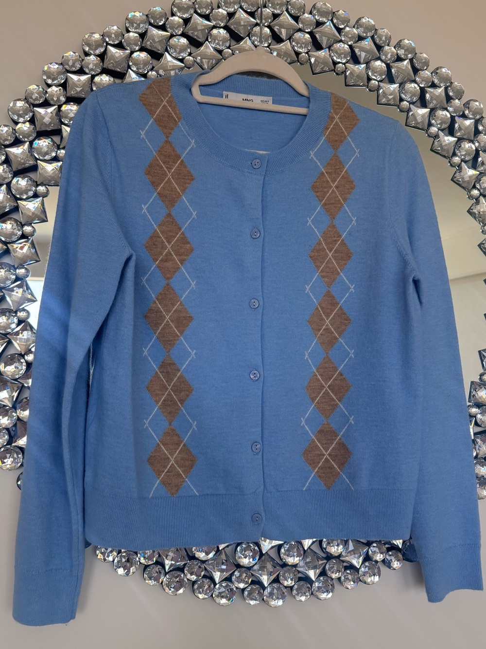 Classic Blue Argyle Button-Up Cardigan Sweater